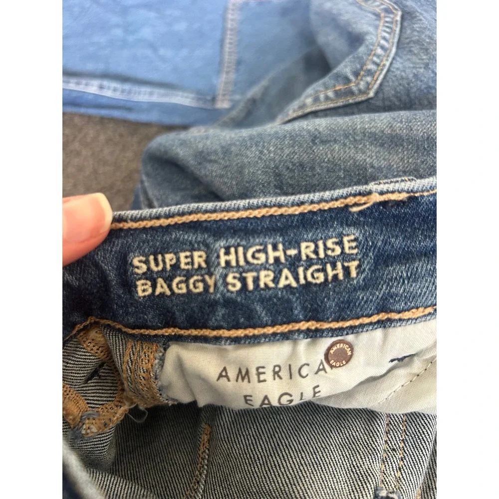 American Eagle Super High Rise Baggy Straight Carpenter Jeans Womens 4R Strigid‎